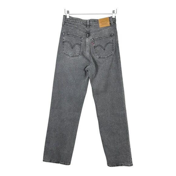 Levi's Ribcage Straight Ankle Premium Denim Washed Black Jeans - Picture 3 of 16